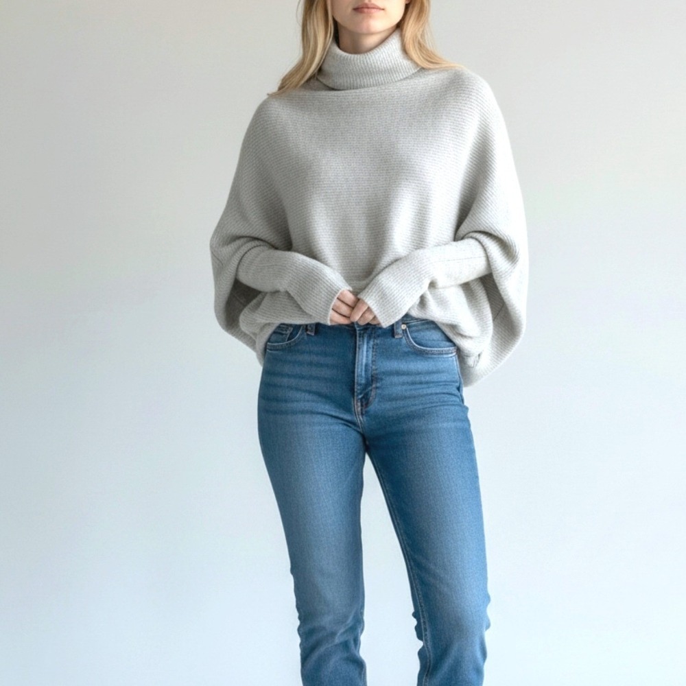 AllSaints Ridley Minimalist Gray Wool Sweater‎ Cowl Neck Oversized Dolman Cozy